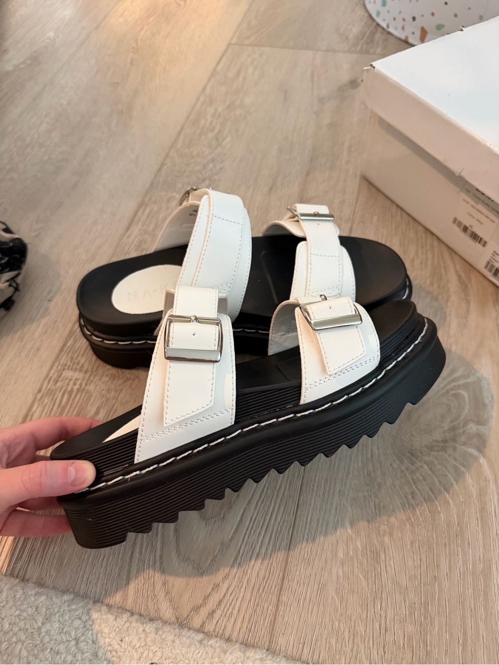 NAKD New Buckle Platform Sandals Chunky White Black Size 6.5